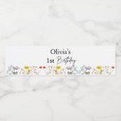 Kleine Wildblume 1. Mädchen Geburtstag Wasserflaschenetikett (Einzelnes Label)