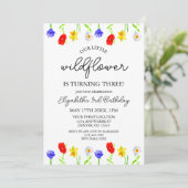 Kleine Wildblume 3. Geburtstag Einladung (Stehend Vorderseite)