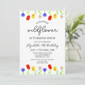 Kleine Wildblume 4. Geburtstag Einladung (Stehend Vorderseite)