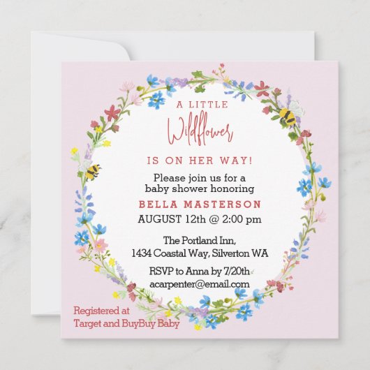 Kleine Wildblume auf dem Weg zur Babydusche (Platz Einladung (Vorderseite)