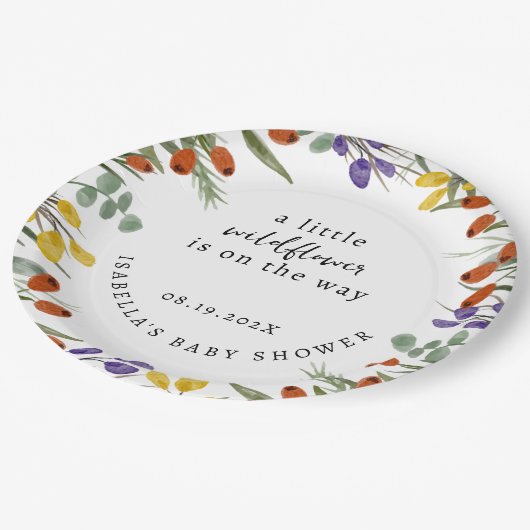 Kleine Wildblume auf der Herbstdusche Pappteller (Schrägansicht)