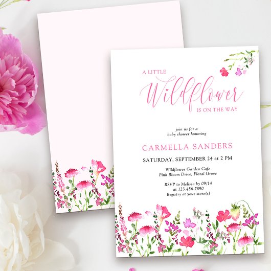 Kleine Wildblume auf der Way Pink Girl Baby Dusche Einladung