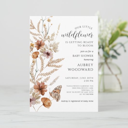 Kleine Wildblume Baby Bloom Baby Dusche Einladung (Stehend Vorderseite)