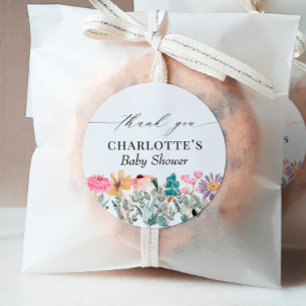 Kleine Wildblume Baby Dusche Danke, dass Sie für Runder Aufkleber