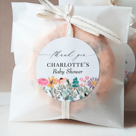 Kleine Wildblume Baby Dusche Danke, dass Sie für Runder Aufkleber