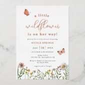 Kleine Wildblume Baby Dusche Rose Gold Folieneinladung (Vorderseite)