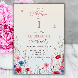 Kleine Wildblume Baby Girl 1. Geburtstag Einladung