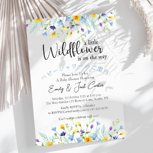 Kleine Wildblume Baby Girl Dusche blau gelb Einladung