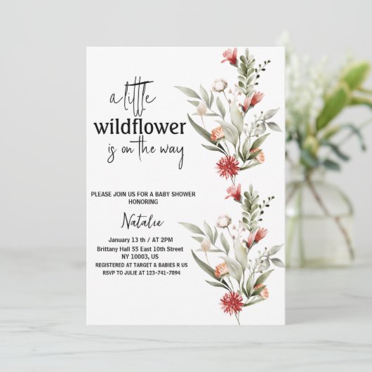 kleine Wildblume Babydusche Einladung (Stehend Vorderseite)