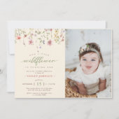 Kleine Wildblume Blume 1. Geburtstag Foto Einladung (Vorderseite)