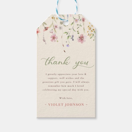 Kleine Wildblume Blume 1. Geburtstag Geschenkanhänger (Vorderseite)