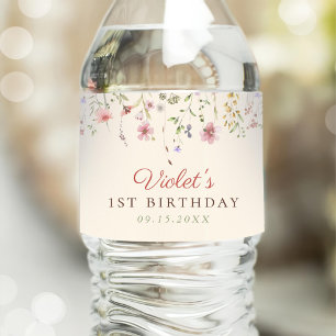 Kleine Wildblume Blume 1. Geburtstag Wasserflaschenetikett