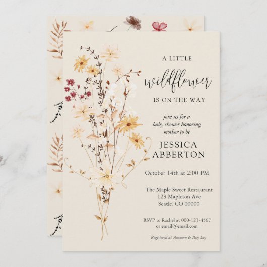 Kleine Wildblume Blume Kinderdusche Einladung (Vorne/Hinten)