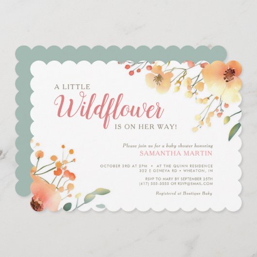 Kleine Wildblume Boho Aquarell Babydusche Einladung (Vorne/Hinten)