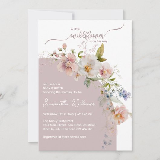 Kleine Wildblume Boho Baby Girl Dusche Einladung (Vorderseite)