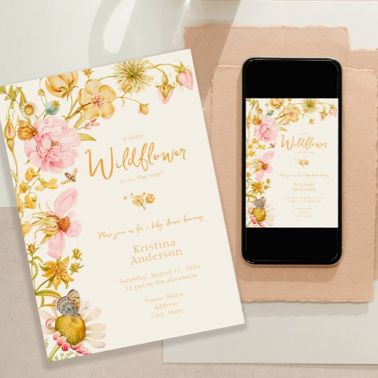 Kleine Wildblume Butterfly Boho Babydusche Einladung