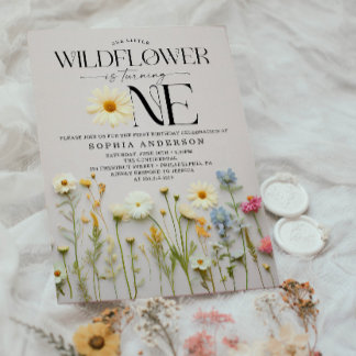 Kleine Wildblume erste Geburtstagsparty Einladung