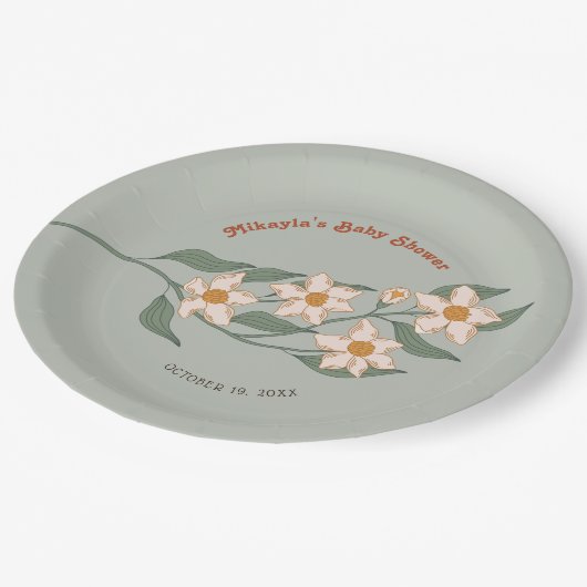 Kleine Wildblume Fall Rustic Boho Babydusche Pappteller (Schrägansicht)