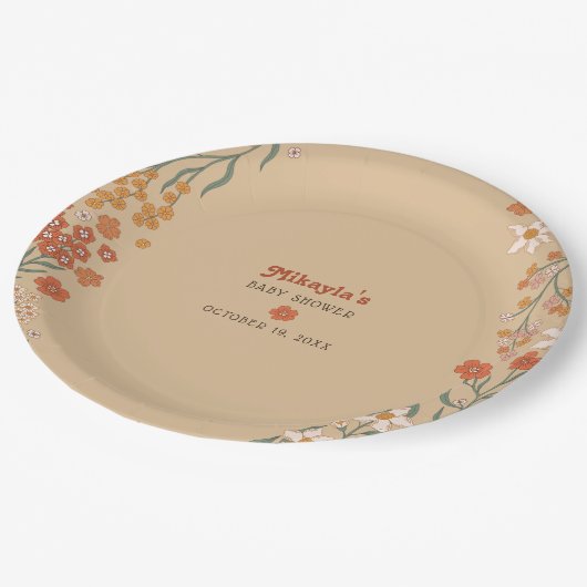 Kleine Wildblume Fall Rustic Boho Babydusche Pappteller (Schrägansicht)
