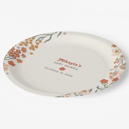 Kleine Wildblume Fall Rustic Boho Babydusche Pappteller (Schrägansicht)