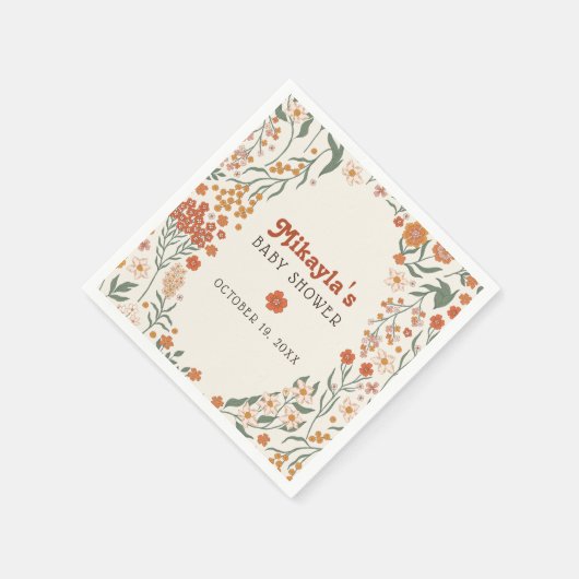 Kleine Wildblume Fall Rustic Boho Babydusche Serviette (Ecke)