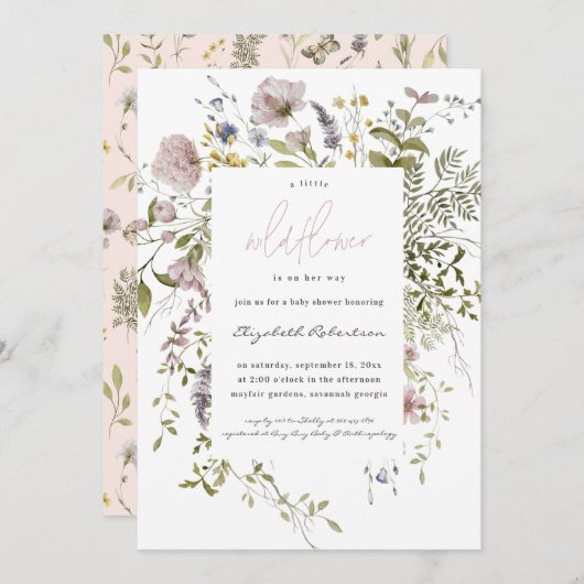Kleine Wildblume Floral Baby Dusche Einladung (Vorne/Hinten)