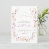 Kleine Wildblume Floral Baby Dusche Rosa Lila Einladung (Stehend Vorderseite)