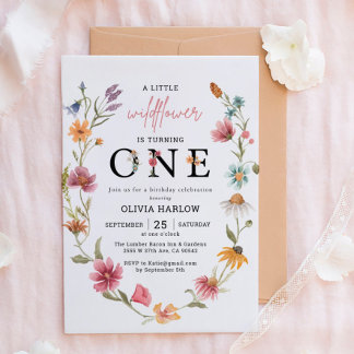 Kleine Wildblume Floral Girl Erster Geburtstag Einladung