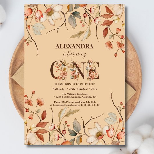 Kleine Wildblume Floral Girl Erster Geburtstag Einladung