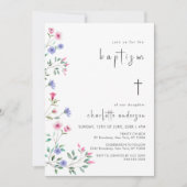 Kleine Wildblume Frühling Kreuz Christening Taufe Einladung (Vorderseite)