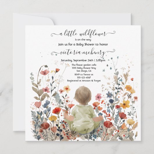 Kleine Wildblume Gartenwiese Babydusche Einladung (Vorderseite)