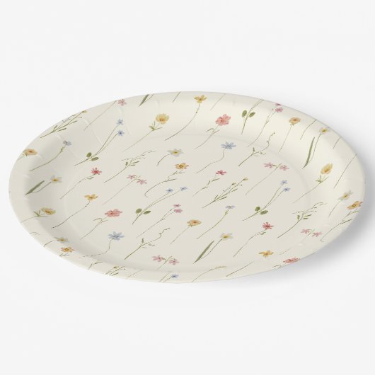 Kleine Wildblume-Gelbe Frühlingshaube Babydusche Pappteller (Schrägansicht)