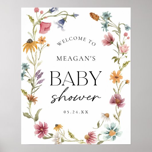 Kleine Wildblume Girl Baby Dusche Begrüßungszeiche Poster (Vorne)