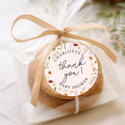 Kleine Wildblume Girl Baby Dusche Danke Runder Aufkleber