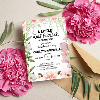 Kleine Wildblume Girl Babydusche Einladung