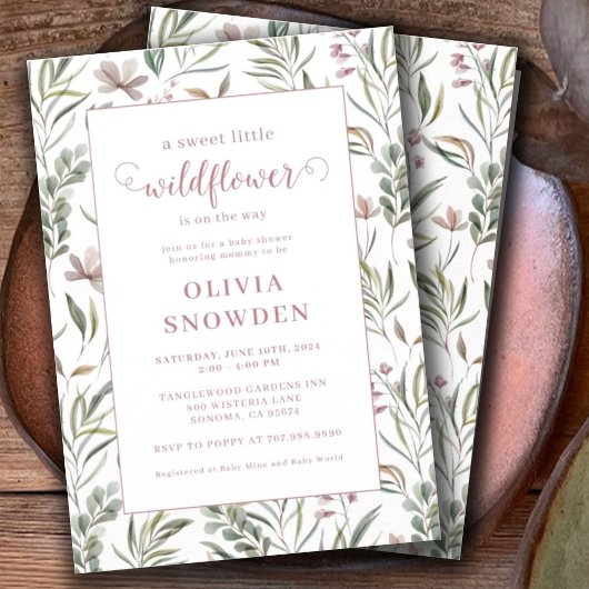 Kleine Wildblume Girl Babydusche Einladung