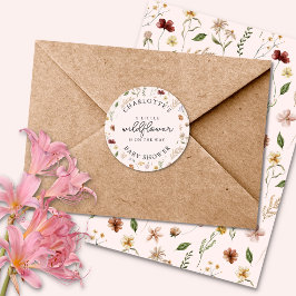 Kleine Wildblume Girl Babyduschenaufkleber Runder Aufkleber