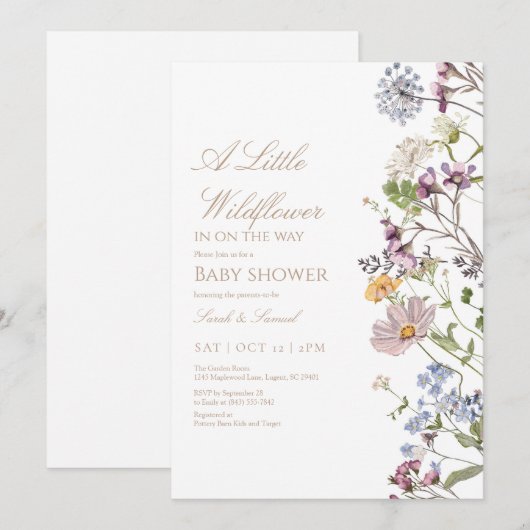 Kleine Wildblume Grenz Kinderdusche Einladung (Vorne/Hinten)