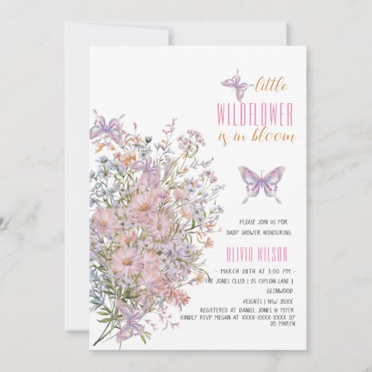 Kleine Wildblume ist in Blütendusche #7 Einladung (Vorderseite)