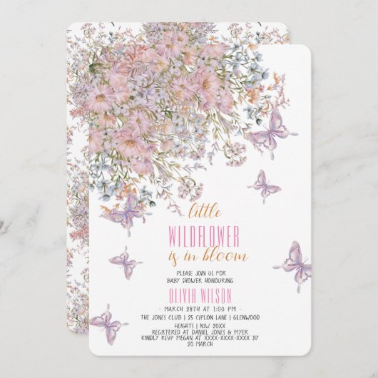 Kleine Wildblume ist in Blütendusche Einladung (Vorne/Hinten)