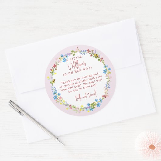 Kleine Wildblume ist unterwegs Danke Runder Aufkleber (Umschlag)