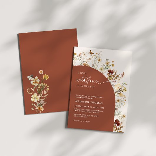 Kleine Wildblume Kinderdusche Terracotta Einladung