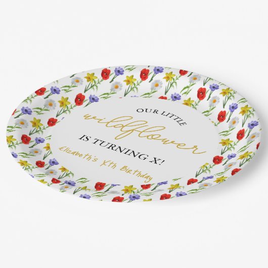 Kleine Wildblume Kindergeburtstag Pappteller (Schrägansicht)