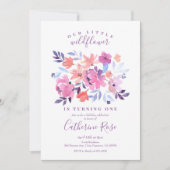 Kleine Wildblume Lila Blumenmädchen Geburtstag Einladung (Vorderseite)