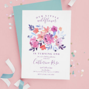 Kleine Wildblume Lila Blumenmädchen Geburtstag Einladung