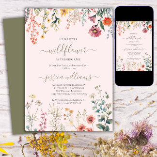 Kleine Wildblume macht einen Hübschen 1. Geburtsta Einladung