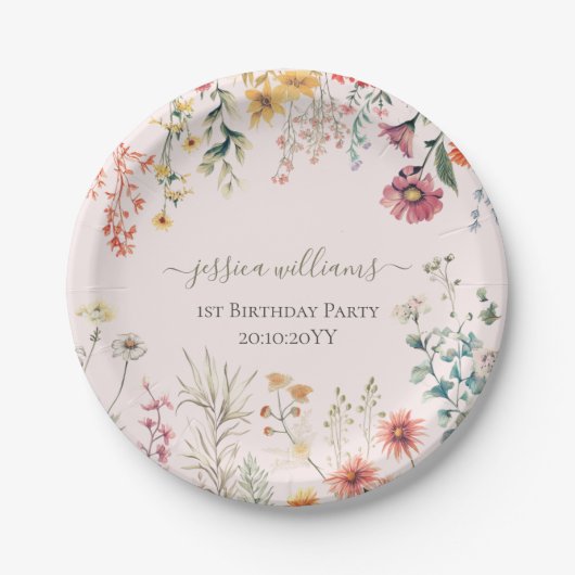 Kleine Wildblume macht einen Hübschen 1. Geburtsta Pappteller (Vorderseite)