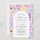 Kleine Wildblume Mädchen Erstgeburt Rosa Foto Einladung (Vorderseite)