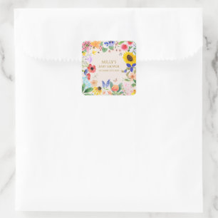 Kleine Wildblume Mama auf Bee Baby Dusche Quadratischer Aufkleber