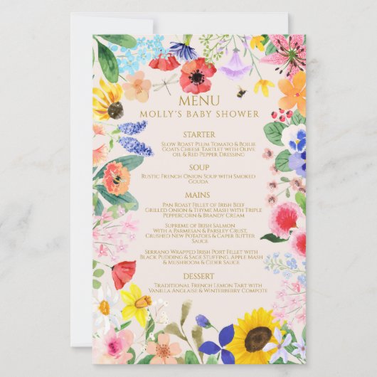 Kleine Wildblume Mama zu Bee Baby Duwer Menü (Vorderseite)